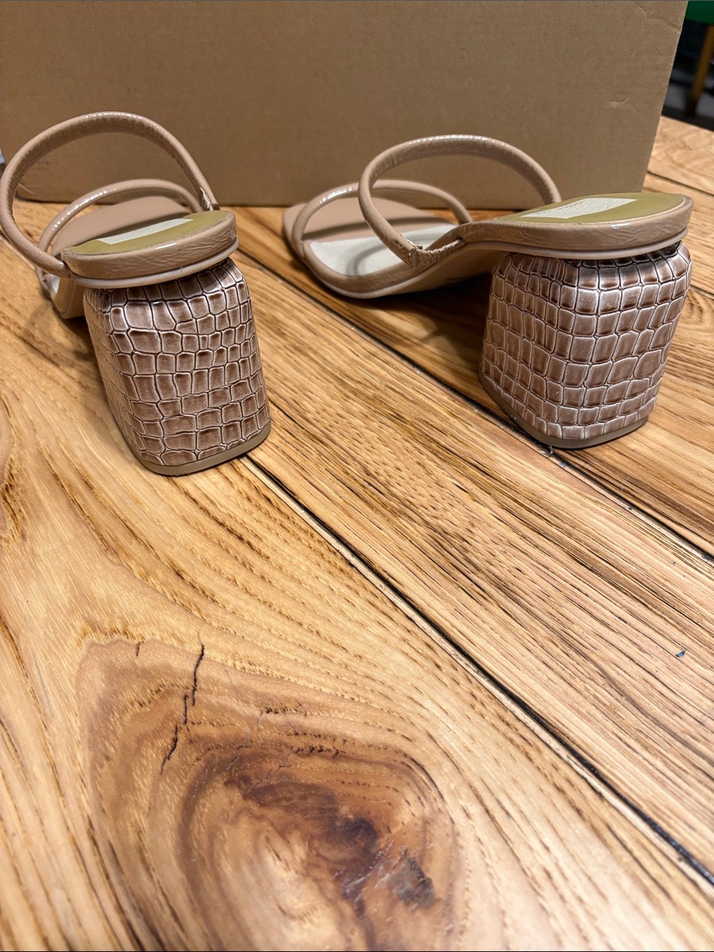 Dolce Vita Beige Patent Double-Strap Slide Heels - Picture 5 of 8